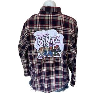 Bratz Plaid Flannel Shirt LARGE Oversized Upcycle Unique Grunge Y2K Shacket